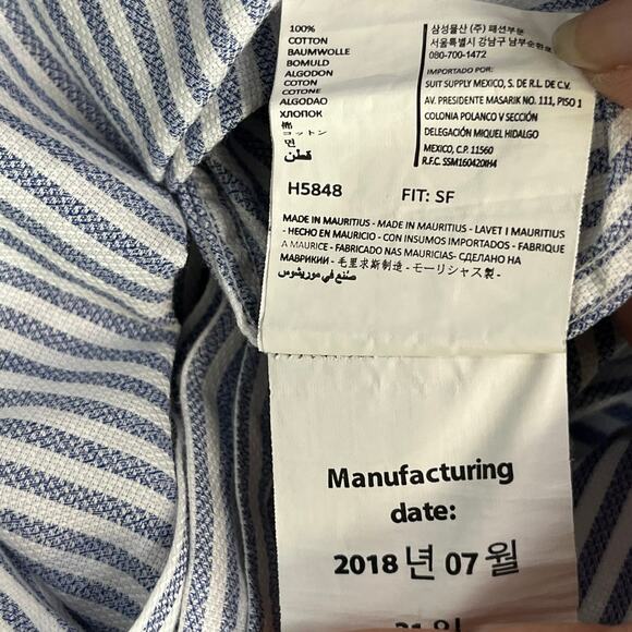 Suit Supply Egyptian Cotton Blue Pinstripe Slim Fit Button Up Shirt Men's 38/15 - Picture 13 of 13